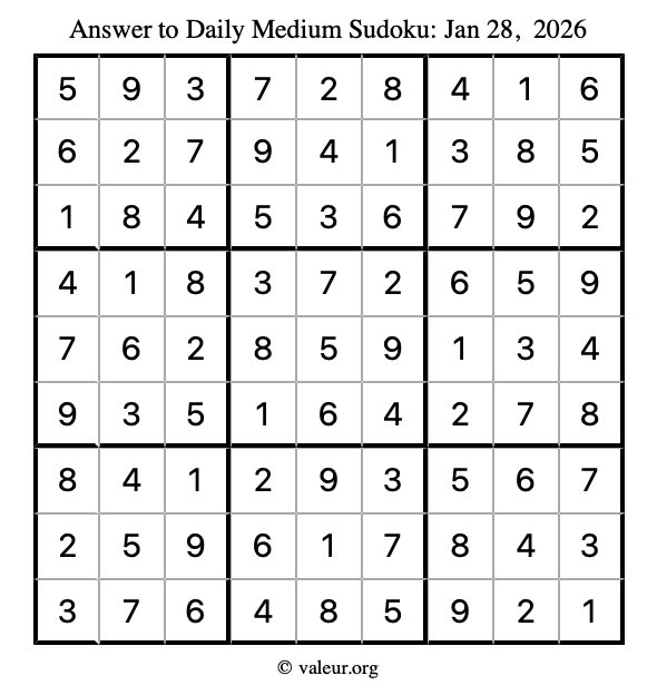 Answer to medium sudoku January 28, 2026