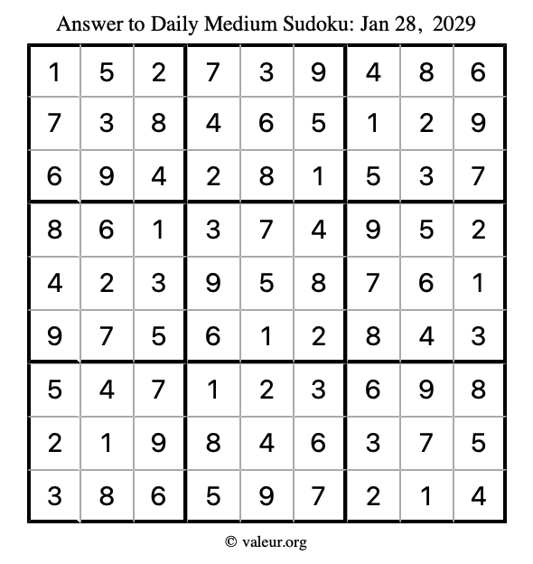 Answer to medium sudoku January 28, 2029