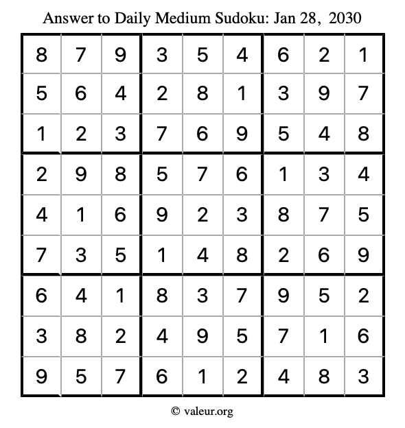 Answer to medium sudoku January 28, 2030
