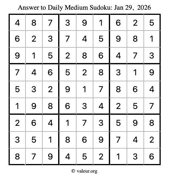 Answer to medium sudoku January 29, 2026