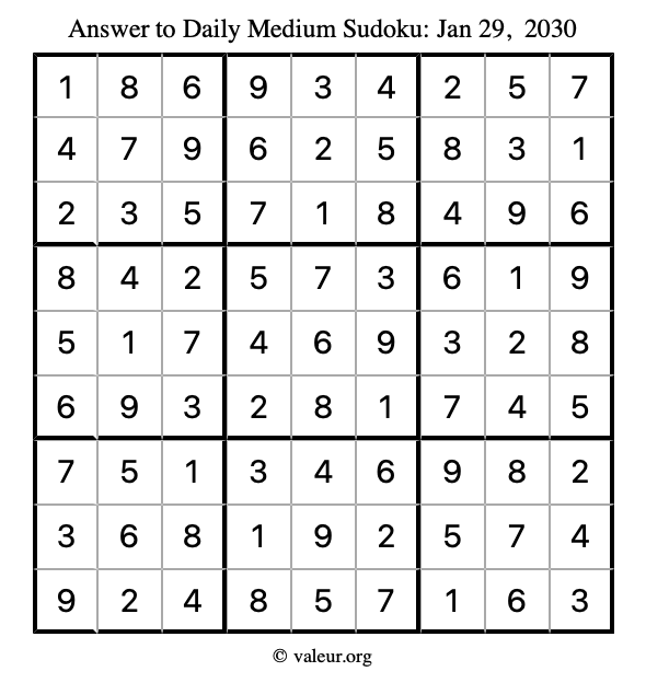 Answer to medium sudoku January 29, 2030
