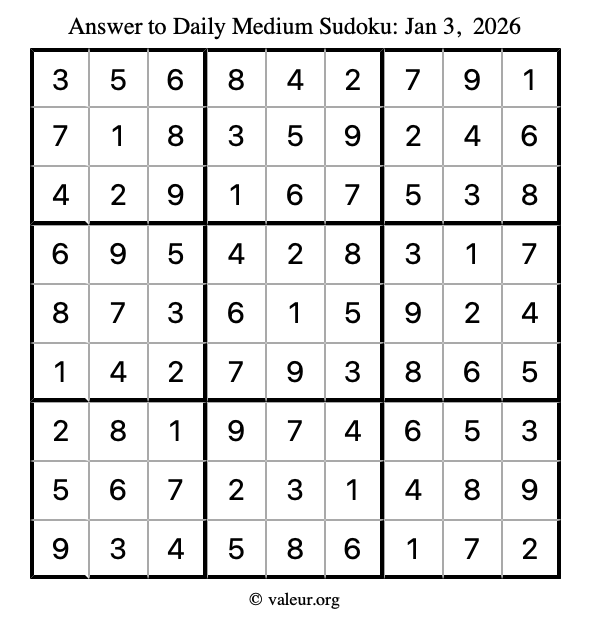 Answer to medium sudoku January 3, 2026