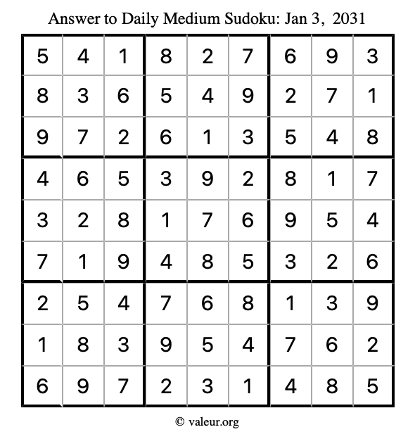 Answer to medium sudoku January 3, 2031