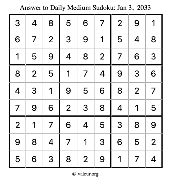 Answer to medium sudoku January 3, 2033