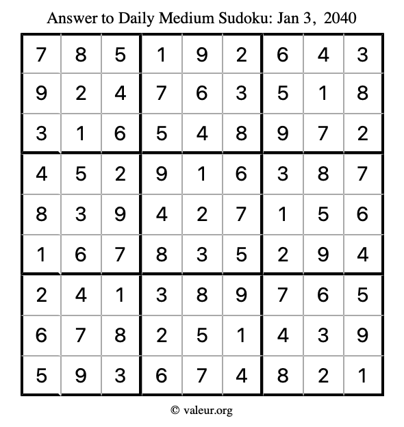 Answer to medium sudoku January 3, 2040