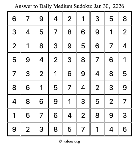 Answer to medium sudoku January 30, 2026