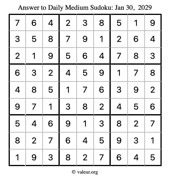 Answer to medium sudoku January 30, 2029