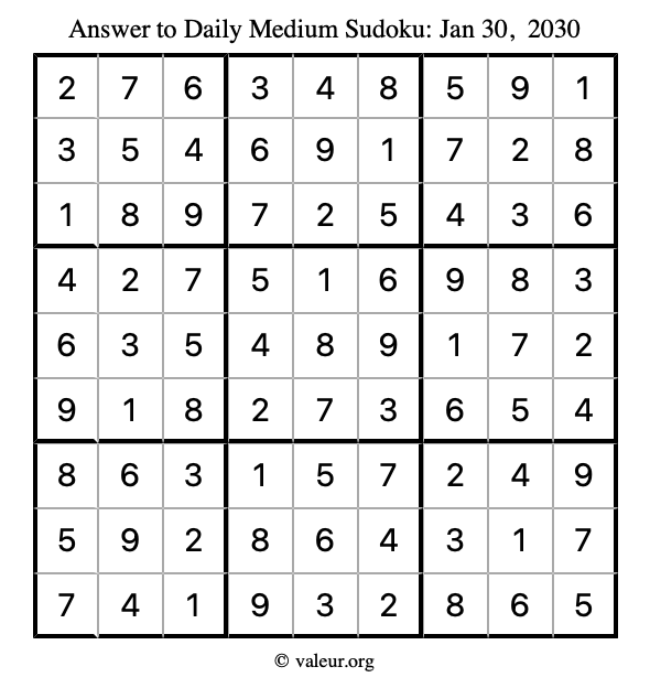 Answer to medium sudoku January 30, 2030