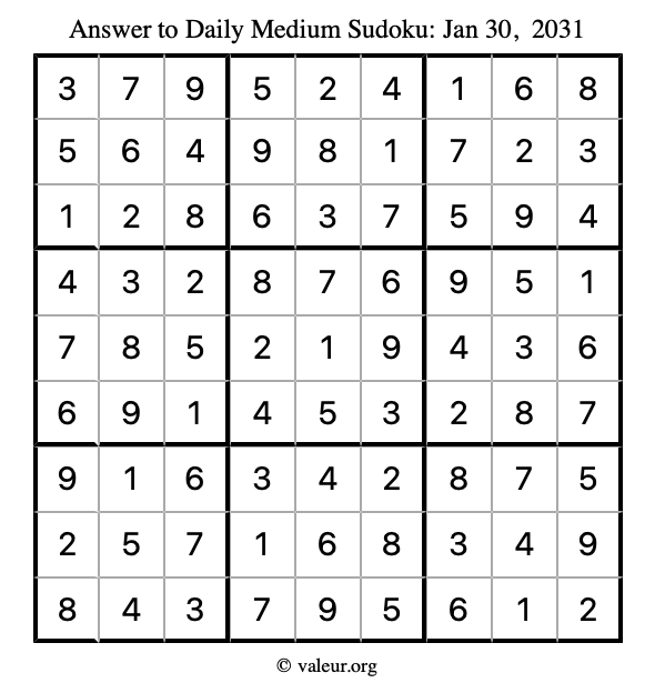 Answer to medium sudoku January 30, 2031
