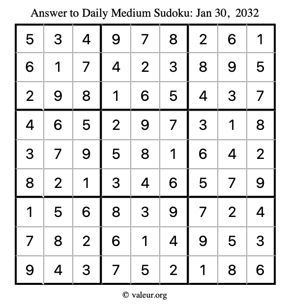 Answer to medium sudoku January 30, 2032
