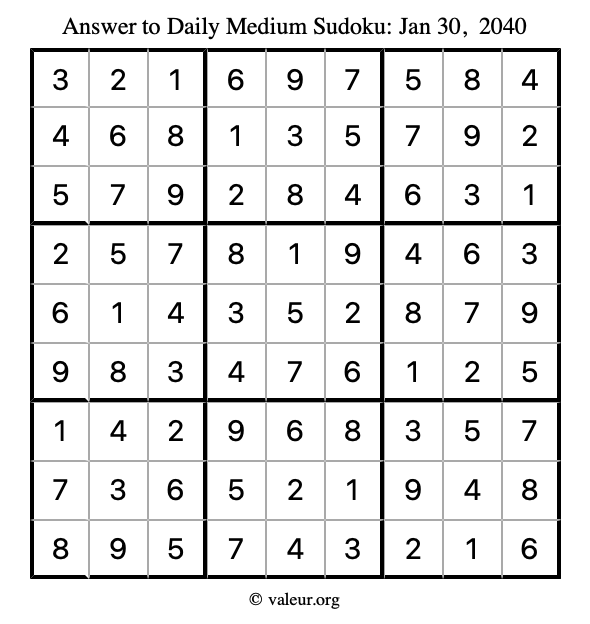 Answer to medium sudoku January 30, 2040