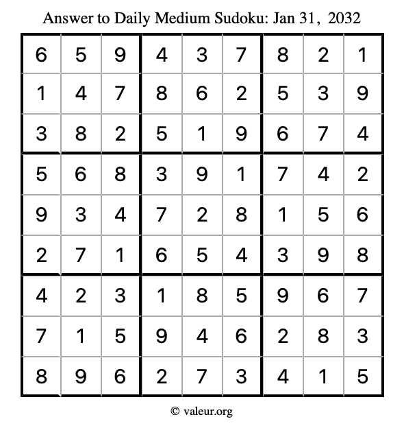 Answer to medium sudoku January 31, 2032