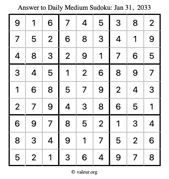 Answer to medium sudoku January 31, 2033