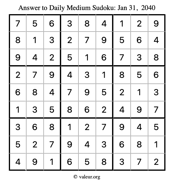 Answer to medium sudoku January 31, 2040