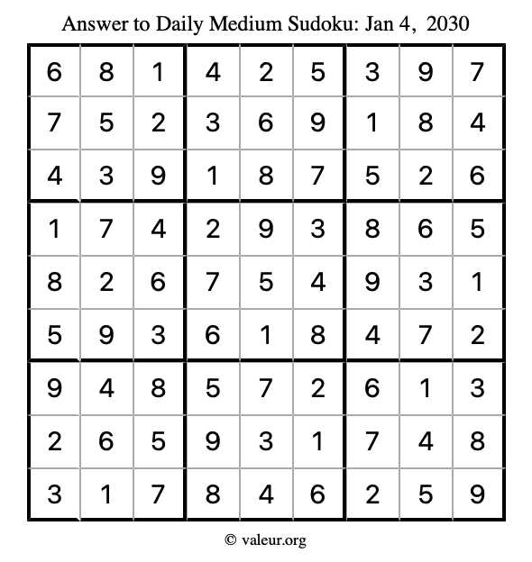 Answer to medium sudoku January 4, 2030