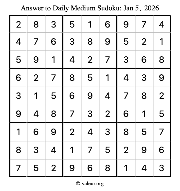 Answer to medium sudoku January 5, 2026