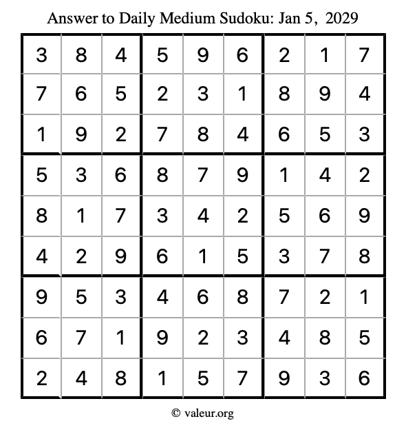 Answer to medium sudoku January 5, 2029