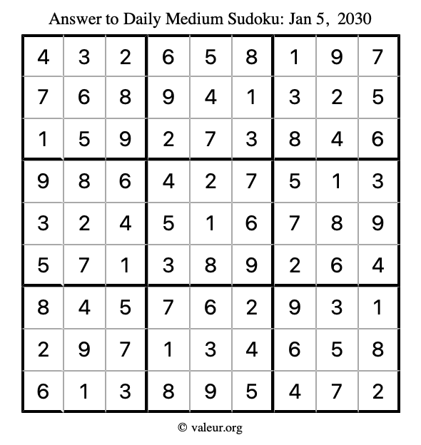 Answer to medium sudoku January 5, 2030