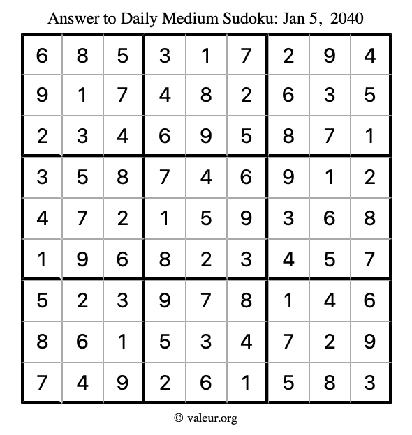Answer to medium sudoku January 5, 2040