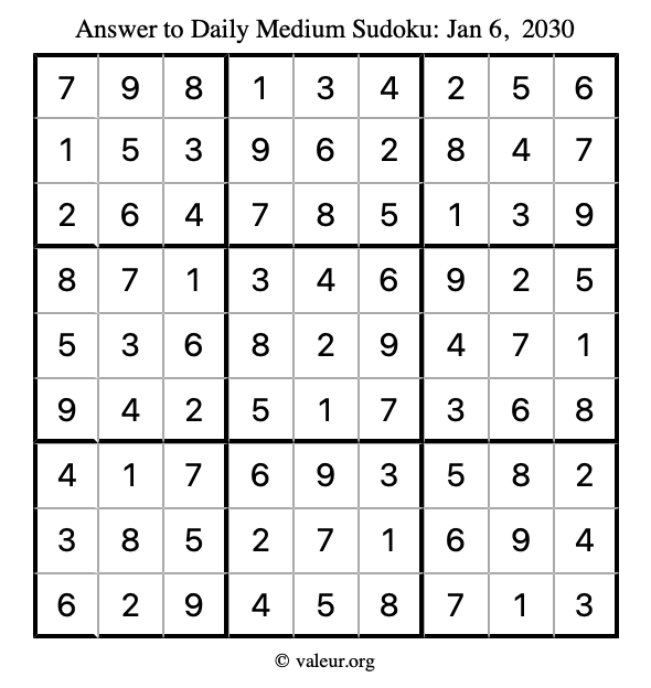 Answer to medium sudoku January 6, 2030