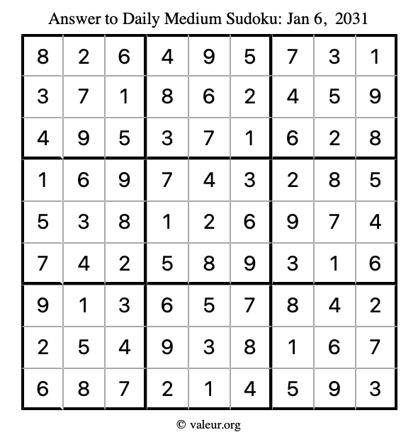 Answer to medium sudoku January 6, 2031