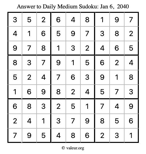 Answer to medium sudoku January 6, 2040