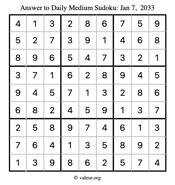 Answer to medium sudoku January 7, 2033
