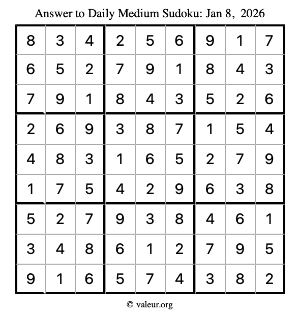 Answer to medium sudoku January 8, 2026