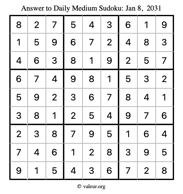 Answer to medium sudoku January 8, 2031