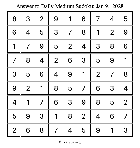 Answer to medium sudoku January 9, 2028