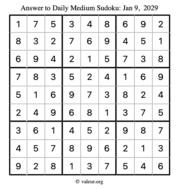 Answer to medium sudoku January 9, 2029