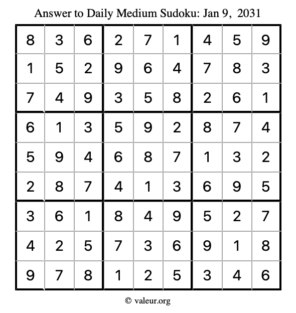 Answer to medium sudoku January 9, 2031