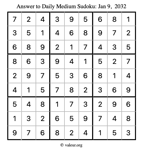 Answer to medium sudoku January 9, 2032