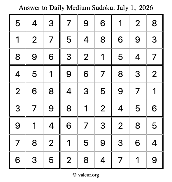 Answer to medium sudoku July 1, 2026