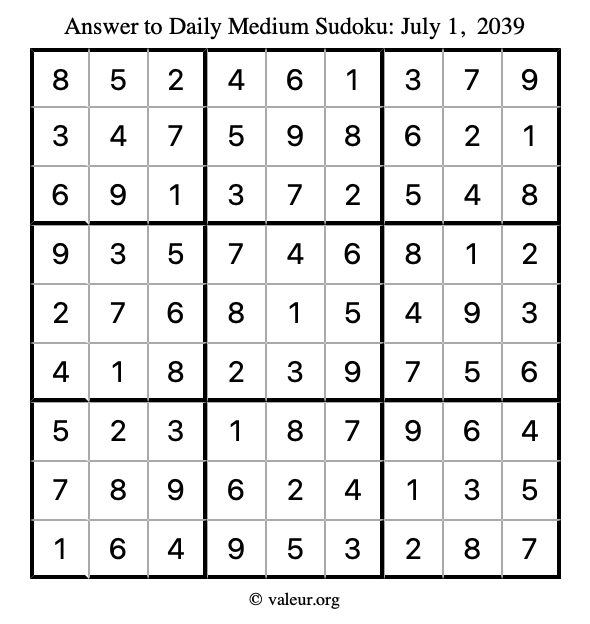 Answer to medium sudoku July 1, 2039