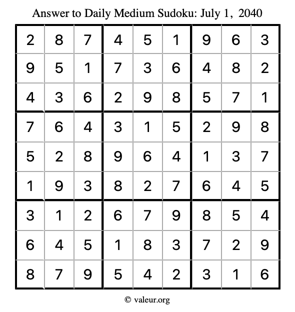 Answer to medium sudoku July 1, 2040