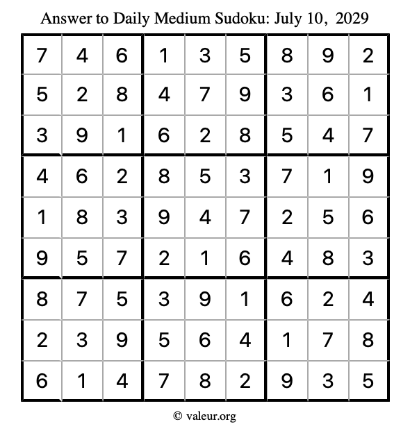 Answer to medium sudoku July 10, 2029