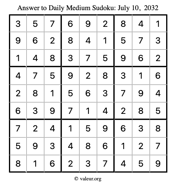 Answer to medium sudoku July 10, 2032