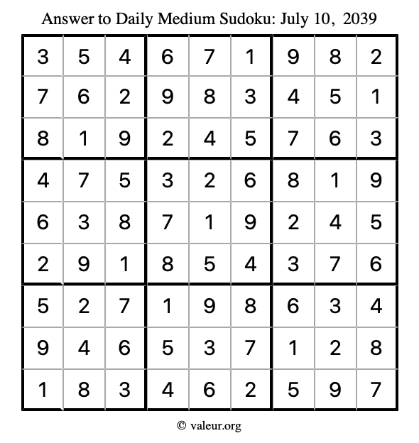 Answer to medium sudoku July 10, 2039