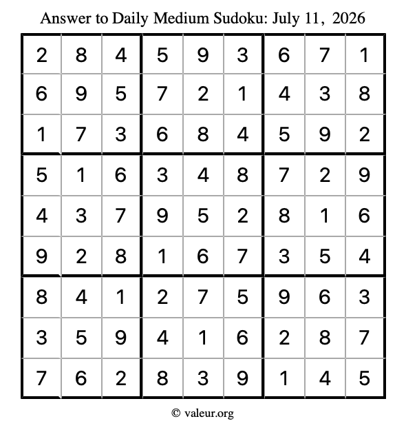 Answer to medium sudoku July 11, 2026