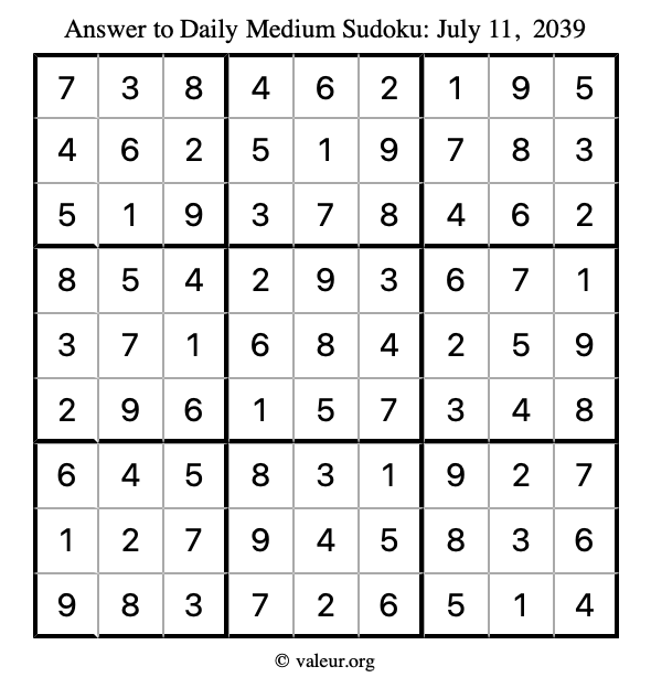 Answer to medium sudoku July 11, 2039