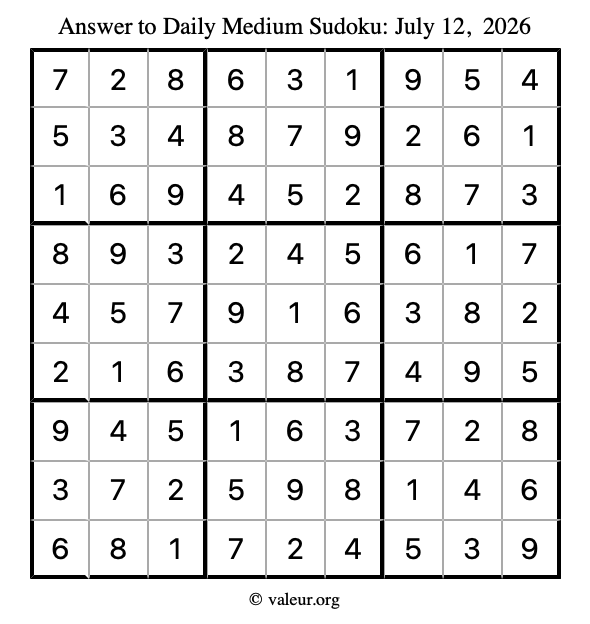Answer to medium sudoku July 12, 2026