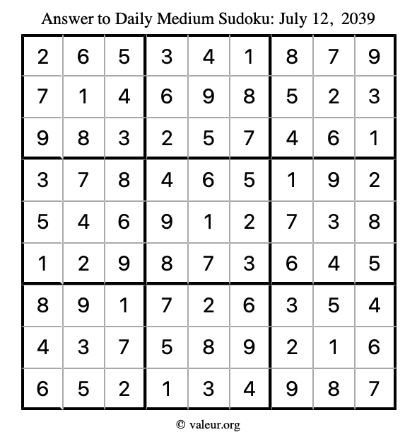 Answer to medium sudoku July 12, 2039
