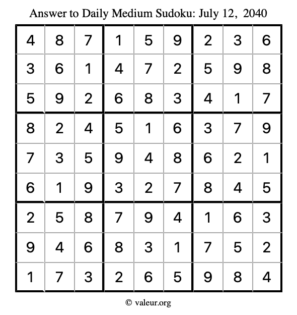 Answer to medium sudoku July 12, 2040