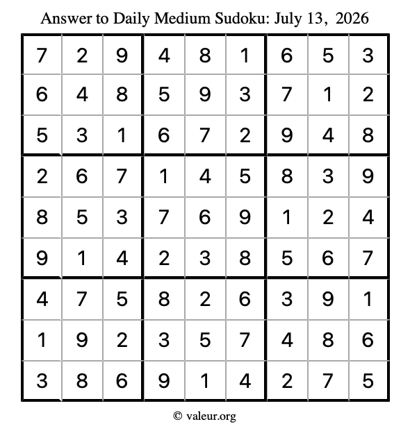 Answer to medium sudoku July 13, 2026