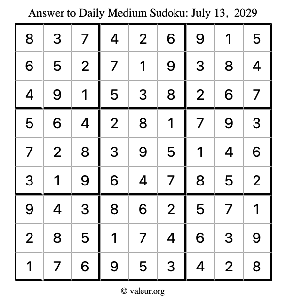 Answer to medium sudoku July 13, 2029