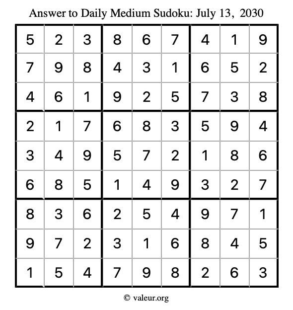 Answer to medium sudoku July 13, 2030