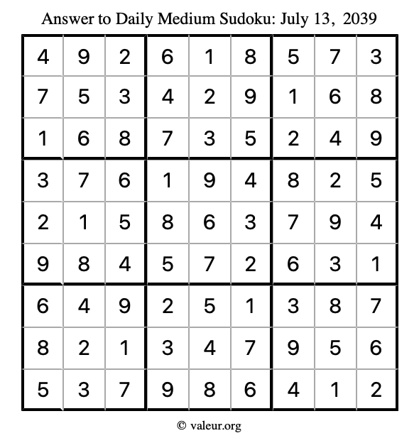 Answer to medium sudoku July 13, 2039