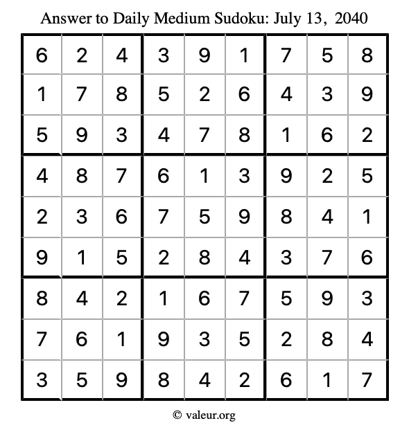 Answer to medium sudoku July 13, 2040