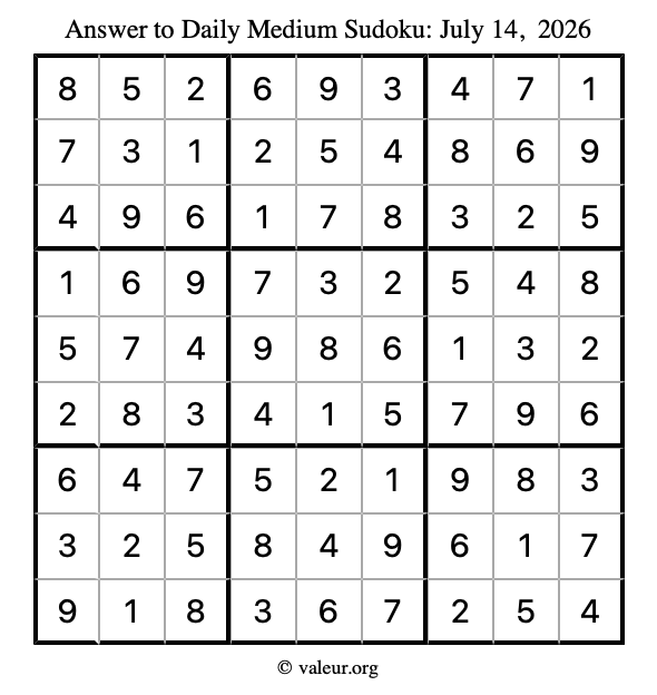 Answer to medium sudoku July 14, 2026